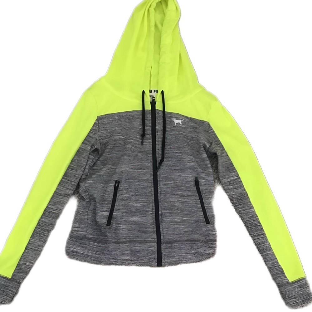 gray & neon yellow Victoria’s Secret PINK full zip hoodie